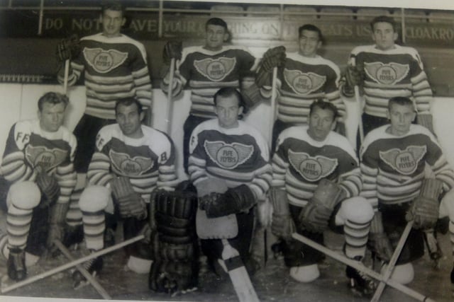 Fife Flyers 1951:
Back row (from left): Verne Gregor, Al Brown, Floyd Snider, Frank Facto.
Front (from left): Johnny Pyryhara, Johnny Vanier, Stubby Mason, Fern Phillion, Joe Millison.
