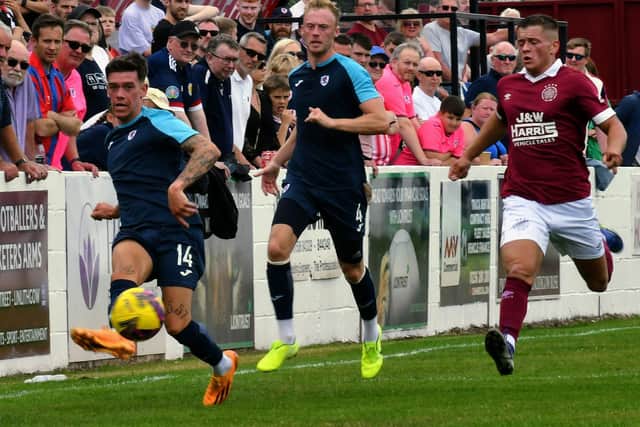 New recruit Josh Mullin on the ball for Raith Rovers during their 4-1 pre-season friendly win at Linlithgow Rose on Saturday (Photo: Eddie Doig)