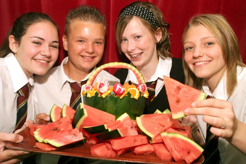 To help teach youngsters about a good diet and healthy lifestyles, the school held a number of health days to look into the topic.
Here Lauren Evans, Callum Bigg, Alex Swan and Kate Gregory enjoy some slices of watermelon back in 2006.