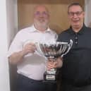 Darts player Danny Cunningham Jnr, left, pictured with friend Wullie Burness during his final competitive season before retiring as part of the Ciswo A team