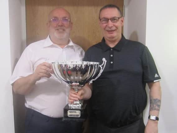 Darts player Danny Cunningham Jnr, left, pictured with friend Wullie Burness during his final competitive season before retiring as part of the Ciswo A team