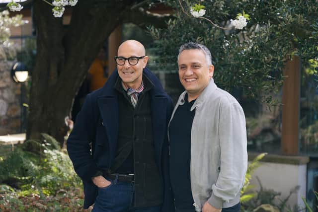 Stanley Tucci and Joe Russo outside the Byre Theatre, St Andrews (Pic: Maggie Zhu)