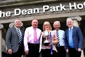 Colin and Margaret Smart at Kirkcaldy's Dean Park Hotel with the SPFL Trust TRophy