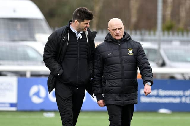 East Fife coach Stuart Malcolm alongside assistant boss Ian Campbell – who were both at Arbroath last term with boss Dick Campbell before leaving the Gayfield side (Photo: Michael Gillen)