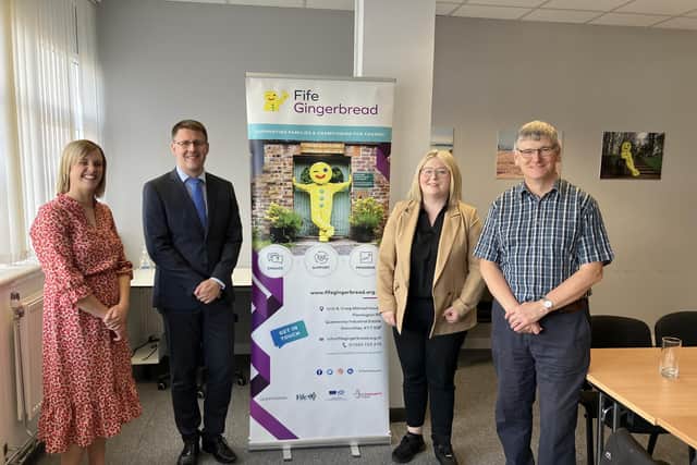 Fife Gingerbread's Laura Millar pictured with Amy Callaghan MP, David Linden MP and Peter Grant MP following the report's launch (Pic: Submitted)