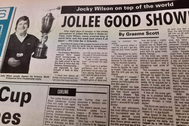 The Fife Free Press coverage of Jocky Wilson's world championship win in 1982