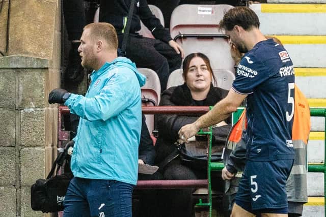 Callum Fordyce is led off pitch at Dunfermline with an eye injury (Pic Ross Parker/SNS)
