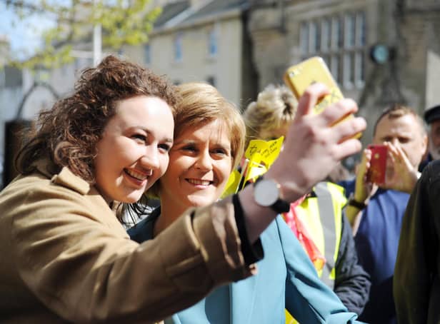 Scotlands first minister Nicola Sturgeon in St Andrews poses for one of the many selfies on a visit in 2015