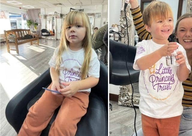 Billy Evans before and after he donated 13 inches of hair to the Little Princess Trust (Pic: Jenna Evans)