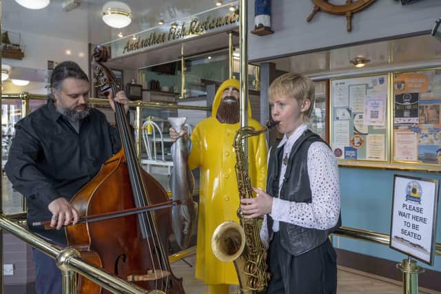 Helena Kay and Calum Gourlay play free jazz at Anstruther’s famous chip shop for East Neuk Festival 2023 (Pic: Neil Hanna)