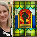 The new stain glass window in memory of Liz Donald