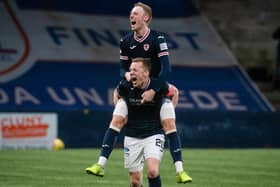 Scott Brown (front) and Raith team-mate Ross Millen celebrate after beating Motherwell in the last round of the Scottish Cup (Pic Craig Foy/SNS Group)