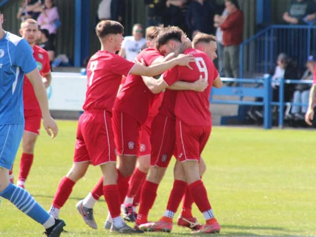 Glenrothes players celebrate scoring first at Musselburgh Athletic through Ian McManus (Pic by Ross McQuade)