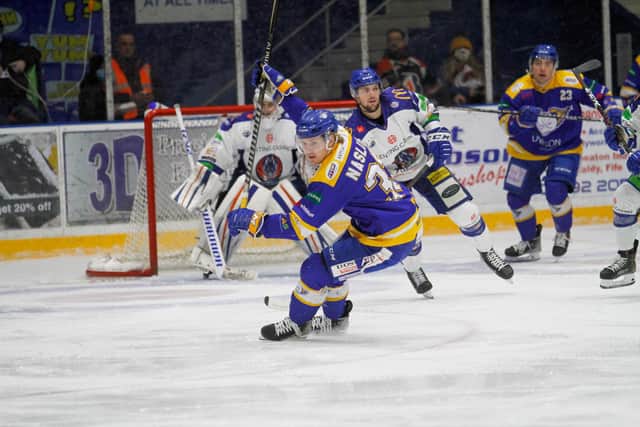Erik Naslund in the thick of the action for Fife Flyers (Pic: Jillian McFarlane)