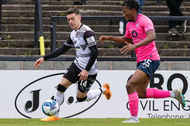 Ayr United's Josh Mullin being tracked by Raith Rovers defender Kieran Ngwenya at the weekend (Photo by Craig Brown/SNS Group)