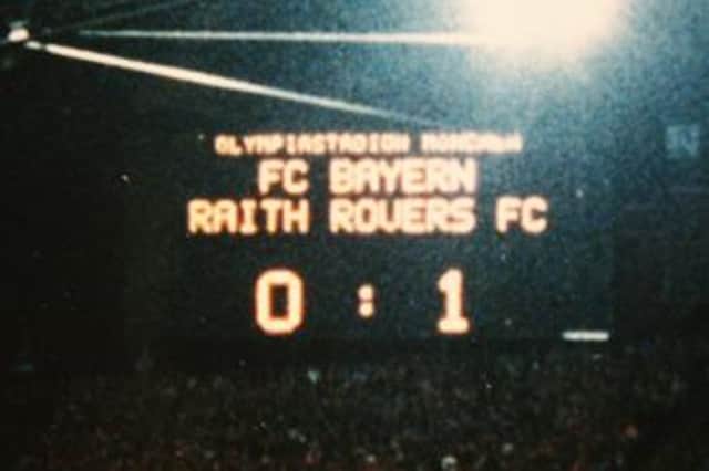 The famous half-time scoreboard in Munich - Bayern 0 Raith 1