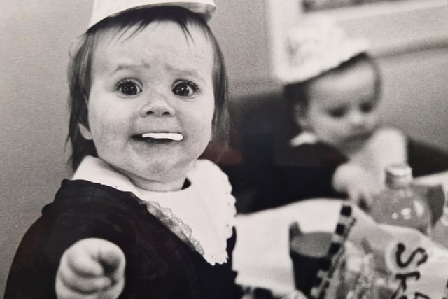 We all know what it’s like when you try a food for the first time. This is one year old  Leah Dickson getting to grips with a packet of Skips crisps at Glenrothes Twins Club party in 1988.