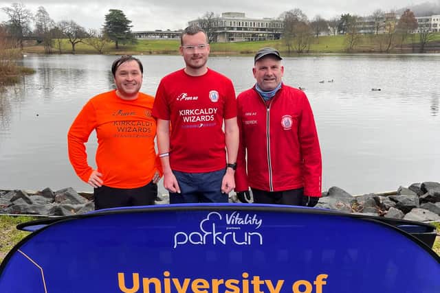 Chris, Rolf and Derek at University of Stirling Parkrun
