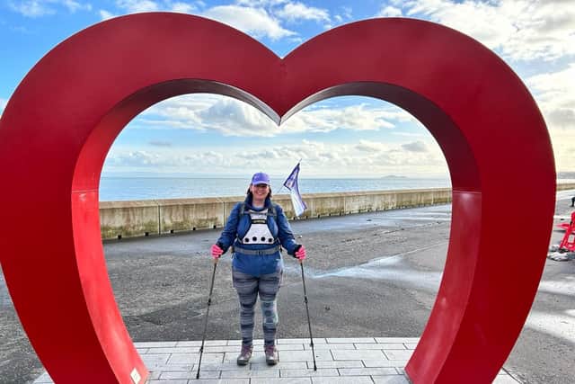 Lisa Foster stopped at Kirkcaldy's heart as she approached her final destination, Kirkcaldy fire station.  (Pic: submitted)