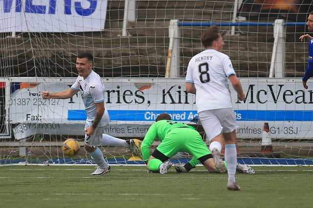Dan Armstrong celebrates scoring against Queen of the South (Pic: Colin Johnstone)