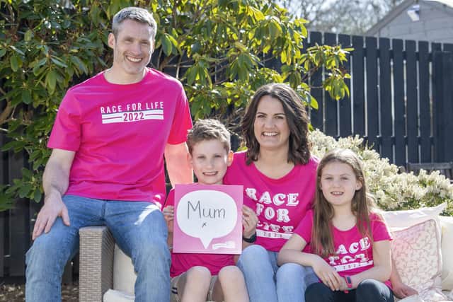 Lesley Ann Chessor, her husband Richard, daughter Blaire, aged seven, and nine-year-old son Crawford inspire people to sign up to Race For Life. (Pic:  Lesley Martin)