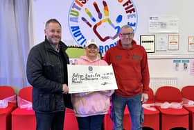 Support included donations from David Archer of Kirkcaldy based business Sephra, pictured with with, Liza Quin and volunteer Dave Moug (right) (Pic: Submitted)