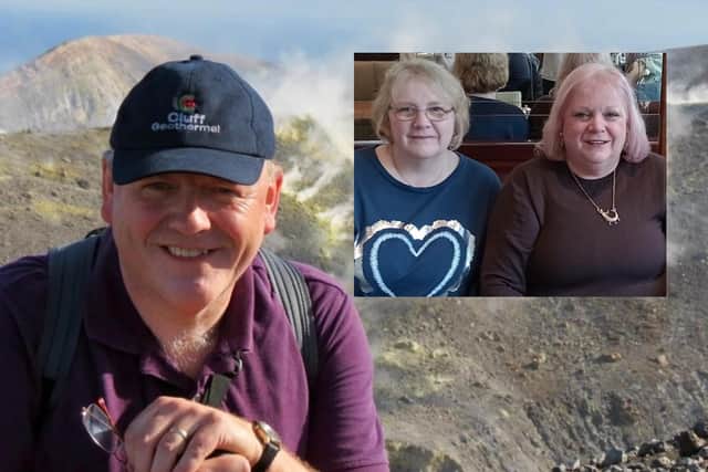 Paul Younger and (inset) Julie Cavanagh (right) and sister Tricia (Pics: Brain Tumour Research)