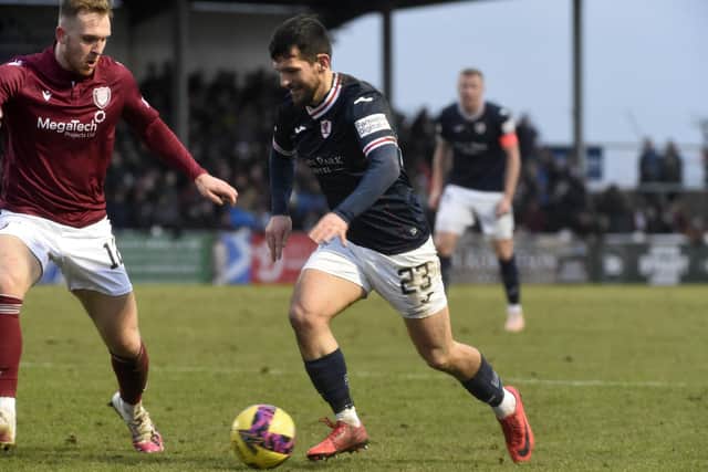 Dylan Easton in possession for Raith Rovers at Arbroath on Saturday (Picture: Alan Murray)