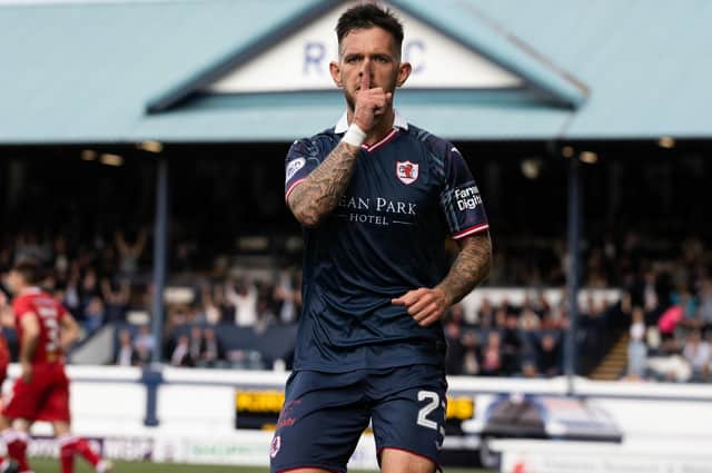 Dylan Easton celebrates scoring Raith goal in 1-1 Viaplay Cup group stage home draw against Dunfermline Athletic (Pic by Craig Williamson/SNS Group)