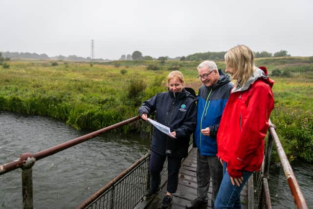 River Leven Regeneration Project location with Sarah Macdonald (Fife Coast & Countryside Trust), Councillor Eugene Clarke and Lynda Gairns (SEPA Water Environment Front). )(Pic: Steve Brown)