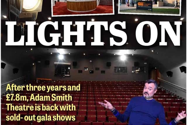 The front page of the Fife Free Press marking the return of the Adam Smith Theatre (Pic: Fife Free Press)
