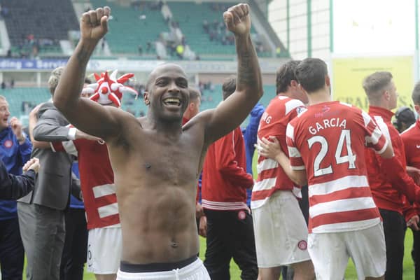 2014: Hamilton Accies 2-2 Hibernian, Accies win 4-3 on penalties. Amazing comeback sees scorer Jason Scotland (pictured) and Accies level tie with 2-0 win at Easter Road before shootout drama. (Pic Greg Macvean)