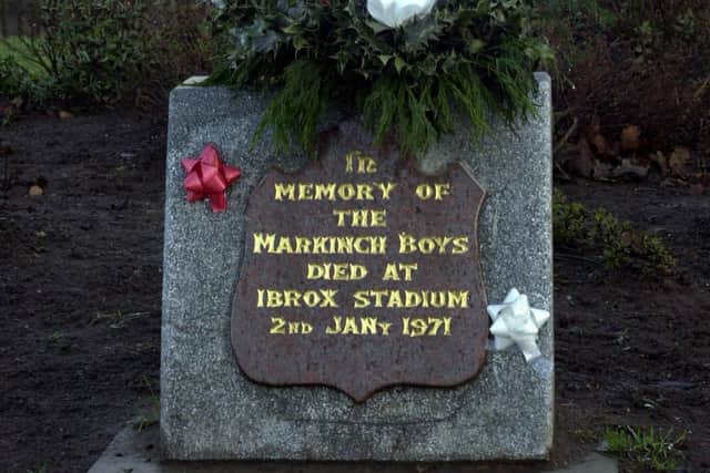Memorial to Rangers fans from Markinch  who died in the Ibrox Disaster.