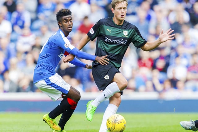 September 5, 2015, Scottish Championship: Rangers 5, Raith Rovers 0
Rangers' Gedion Zelalem closing down James Craigen at Glasgow's Ibrox Stadium. Martyn Waghorn at the double, Lee Wallace, James Tavernier and Barrie McKay scored for the hosts (Pic: SNS Group/Roddy Scott)