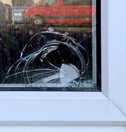A smashed window at Kirkcaldy's Seescape charity
