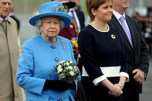 Her Majesty the Queen Elizabeth II with First Minister Nicola Sturgeon at the opening of the Queensferry Crossing.