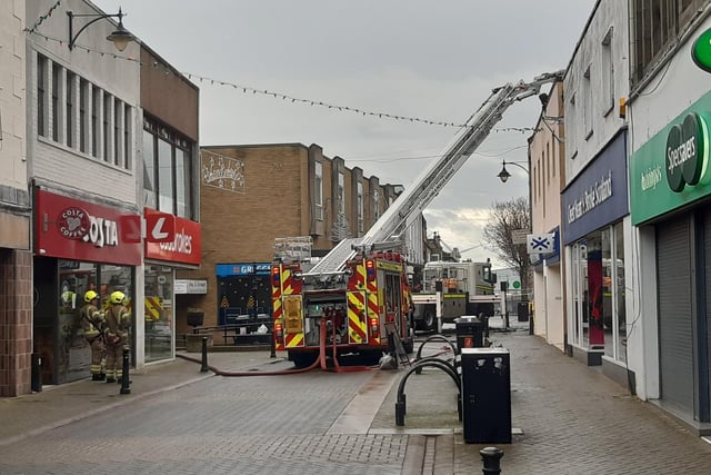 The scene on Leven High Street on Saturday morning after a second major blaze inside two weeks. Many business are unable to open as the area remains cordoned off.