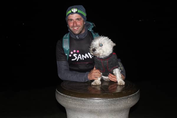 Ross Cunningham and Dex on the last hill (East Lomond Hill) at 1:00am