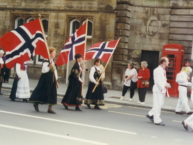 Burntisland Civic Week parade in 1996 celebrated 50 years of town twinning with Flekkefjord