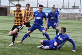 East Fife's Pat Slattery is in the thick of the action at the weekend. Pic by Kenny Mackay