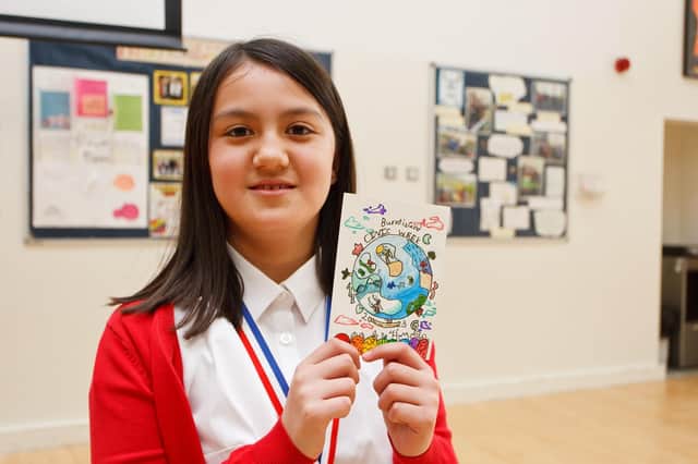 Maia McLeod, from Burntisland Primary School, with her winning design for the Civic Week programme.  Pic: Michael Booth.