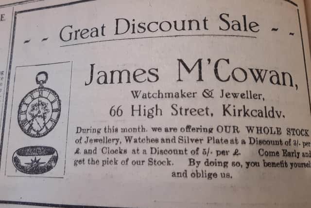 1921 advert for watchmaker James McCowan