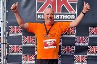 Brian Adams after completing the Edinburgh Kilomathon 13.1km run in a time of 1:17:10