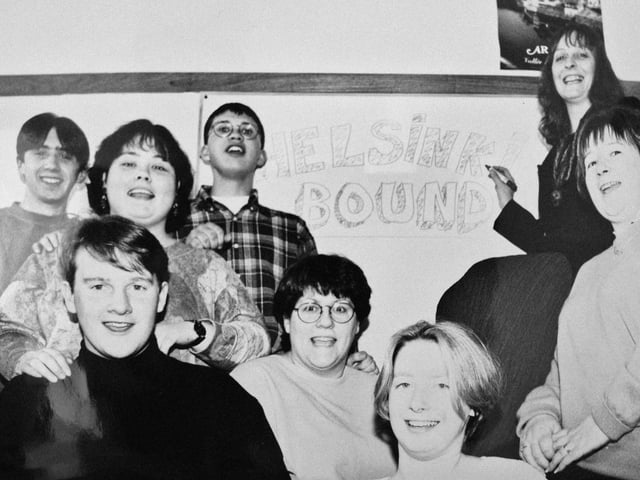 Students at Glenrothes College celebrating European Week in 1996.