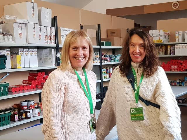 Kirkcaldy Foodbank volunteers, Liz Gavin and Grace Kinsella.