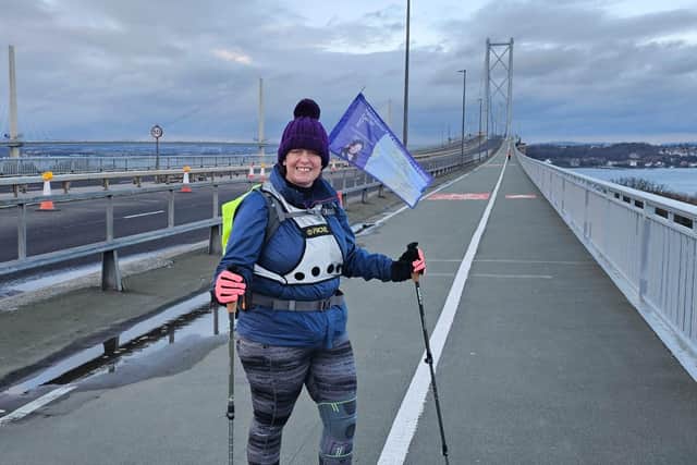 Crossing the Forth Road Bridge was emotional for Lisa as she used to power walk it with her late mum, Jean Bruce.