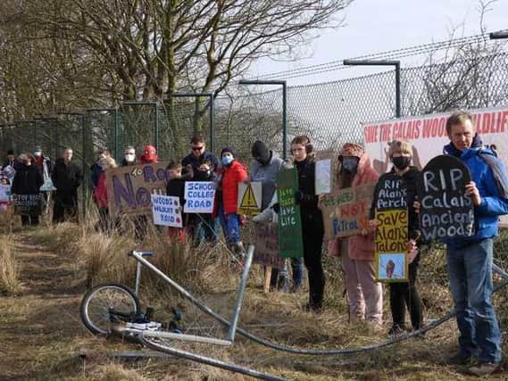 Campaigners from the Save the Calaismuir Woods group protesting tree felling at the Axis Point site near Halbeath Interchange, Dunfermline. (Pic: Save the Calaismuir Woods)