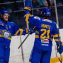 Collin Shirley and Max Humitz celebrate a Fife Flyers goal (Pic: Derek Young)