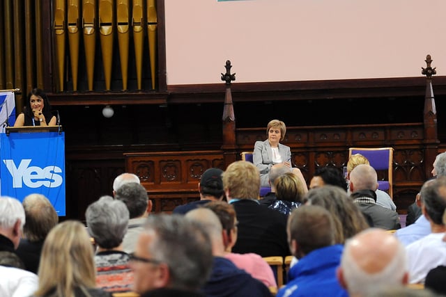 Nicola Sturgeon at a rally held a part of the independence campaign, and staged at St Bryce Church, Kirkcaldy.