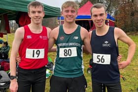 Fife Athletic Club's Ben Sandilands, Michael Sanderson and Robert Sparks at the Scottish student cross-country championships at Livingston